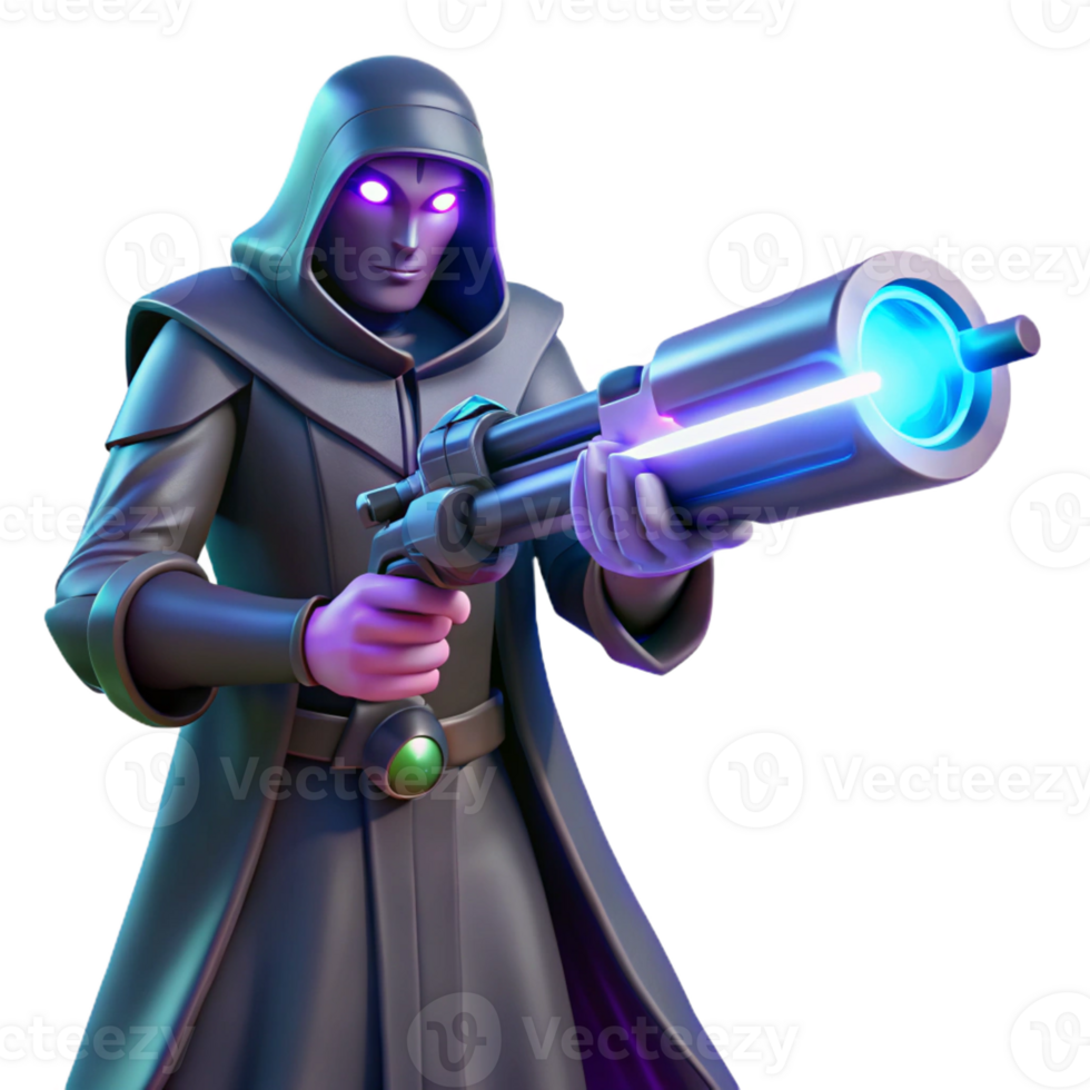impressive minimalist A futuristic weapon, pulsating with energy, held in the hand of a cloaked figure. Ominous, backlighting. Dark fantasy style exclusive png