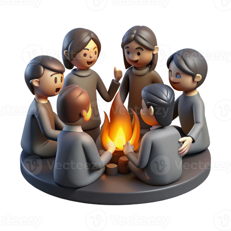 wonderful vintage A group of people huddled around a fire in a dark alley, their faces illuminated by the flickering flames. Gritty and realistic style premium png