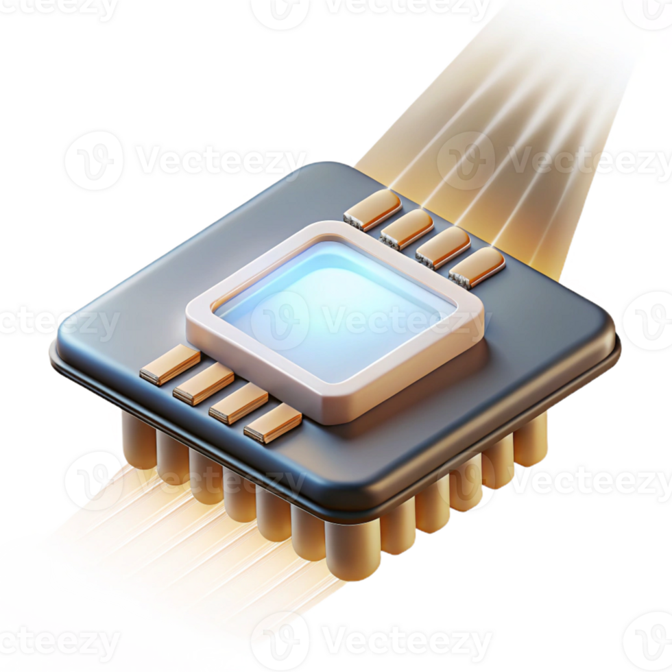 vibrant modern A levitating microchip intricately etched with circuitry, illuminated by a focused beam of white light, rendered in a technical, detailed style professional png