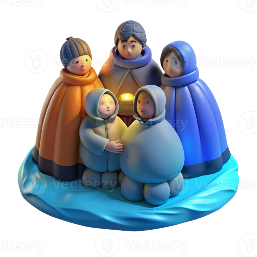 magnificent modern A group of refugees huddled together for warmth in a freezing wasteland, desperate and poignant, cold blue lighting authentic png