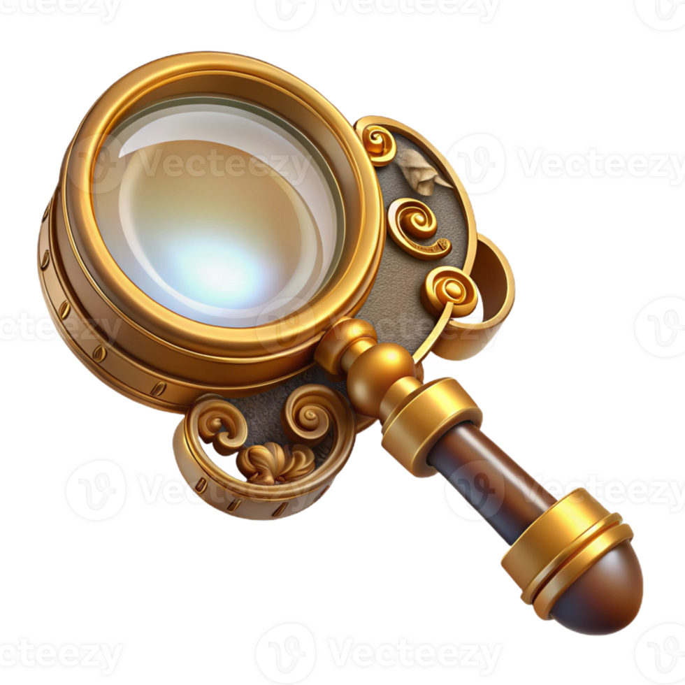 beautiful modern A steampunk monocle with a magnifying glass and intricate filigree design, reflecting a bright light, in a product photography style 4K png
