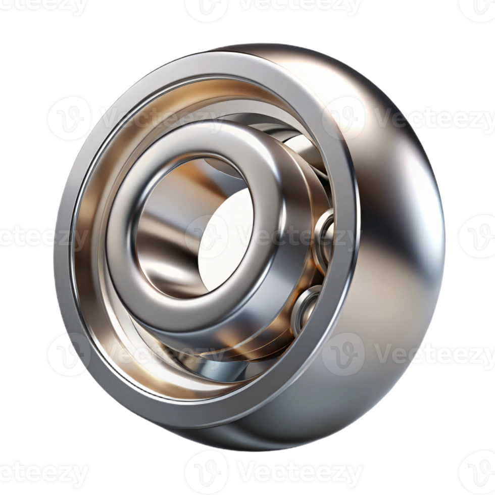 impressive traditional A single, steel ball bearing reflecting a distorted image of its surroundings, under bright studio lighting. Minimalist abstract premium png