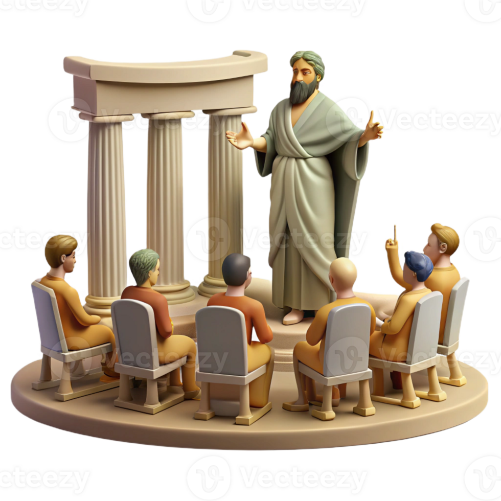 extraordinary vintage An ancient Greek philosopher lecturing to his students in an open-air amphitheater, bathed in the warm sunlight. Classical, realistic style genuine png