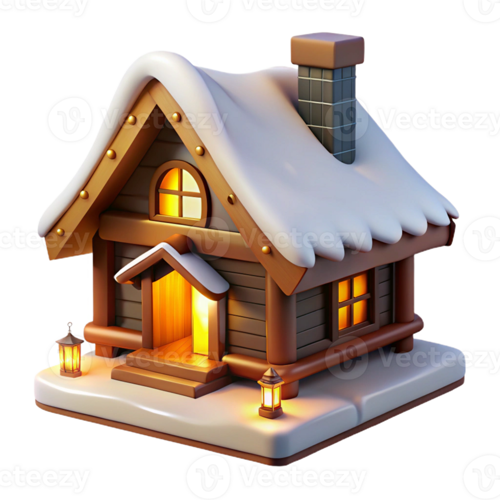 vibrant creative Swiss chalet, wooden beams, snow-covered roof, cozy interior, warm firelight, digital art high quality png