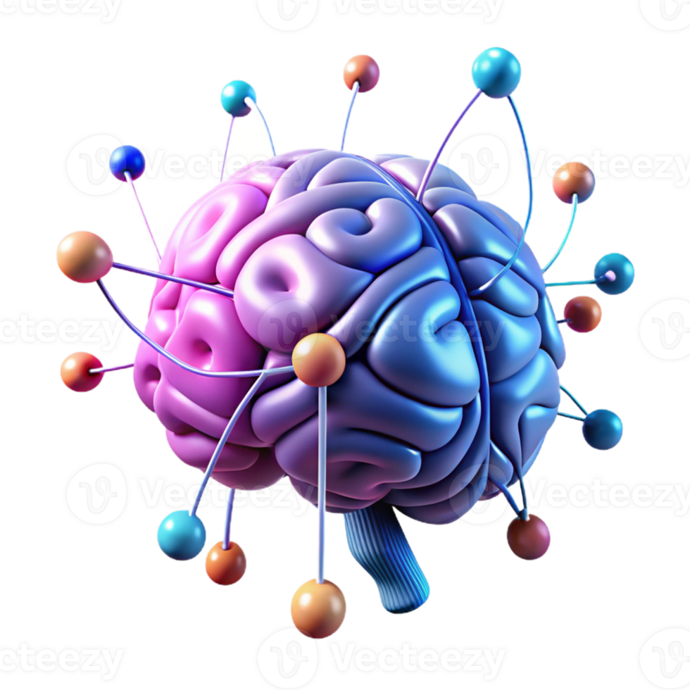 wonderful classic A human brain connected to a complex network of wires and circuits, floating in a digital space. Electric, vibrant lighting. Biopunk style premium png
