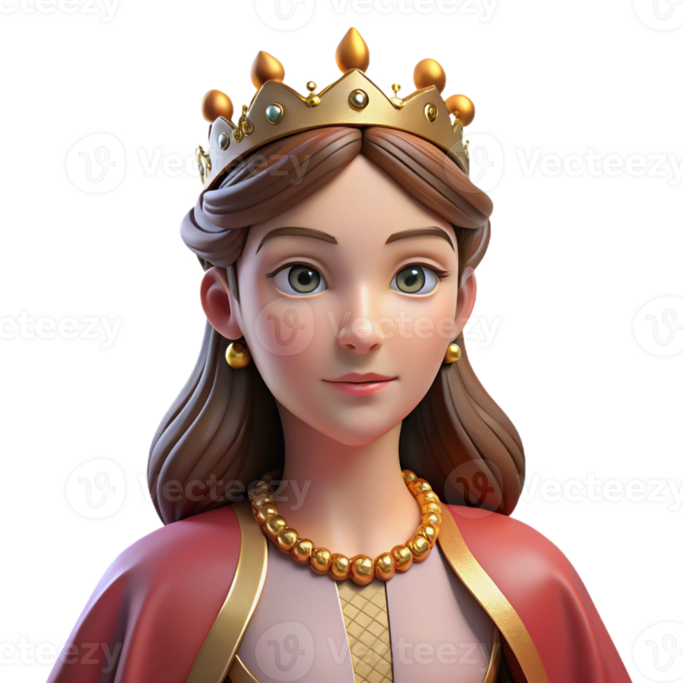 extraordinary creative Portrait of a regal queen with a crown and flowing gown, lit by the soft light of a palace window, in a Renaissance painting style original png