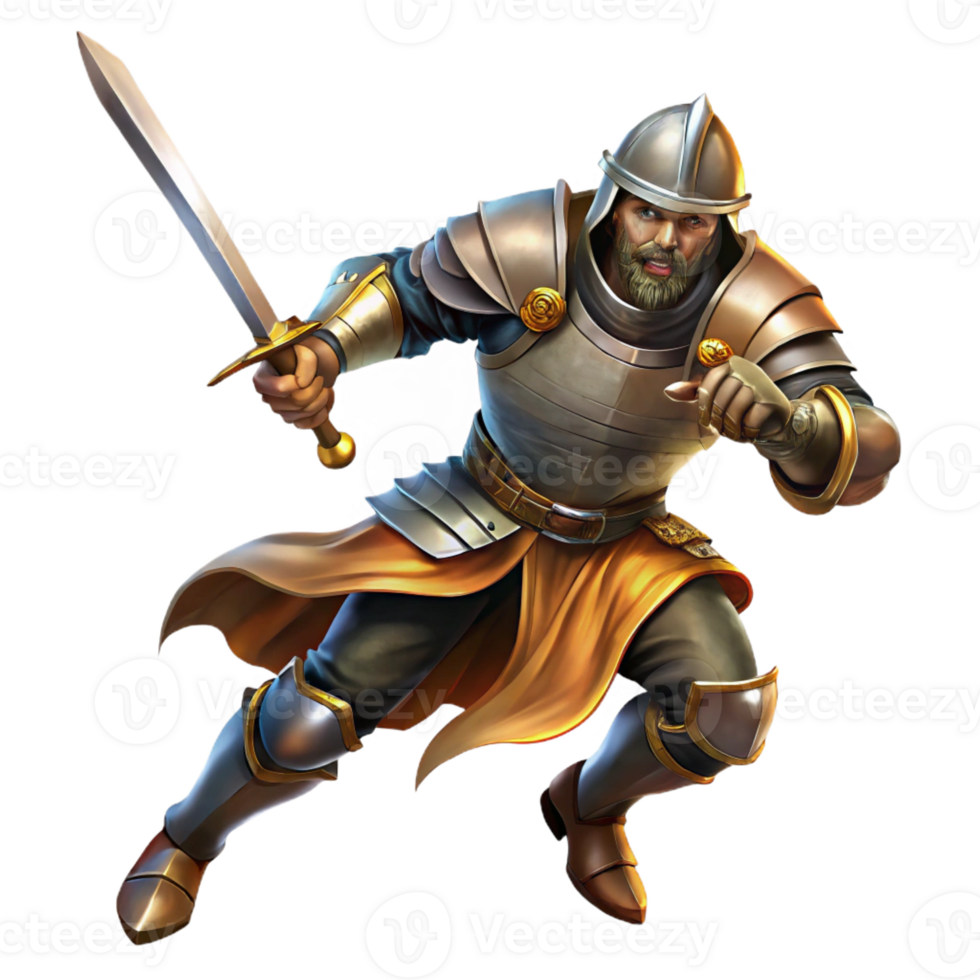beautiful artistic A medieval knight charges into battle, sword raised high. Dramatic lighting, historical painting style high quality png