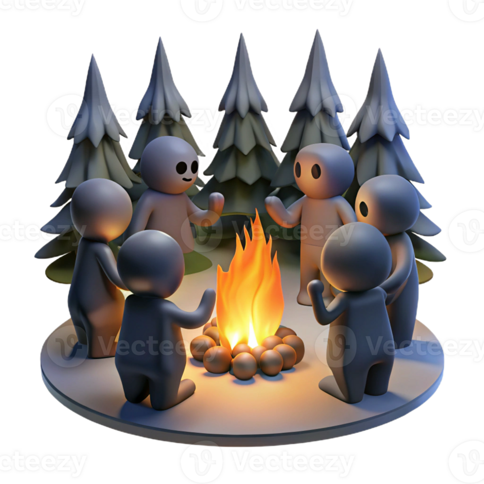 stunning creative A group of shadowy figures chanting around a bonfire in a dark forest. Firelight casting flickering shadows. Cult horror, folk horror style high resolution png