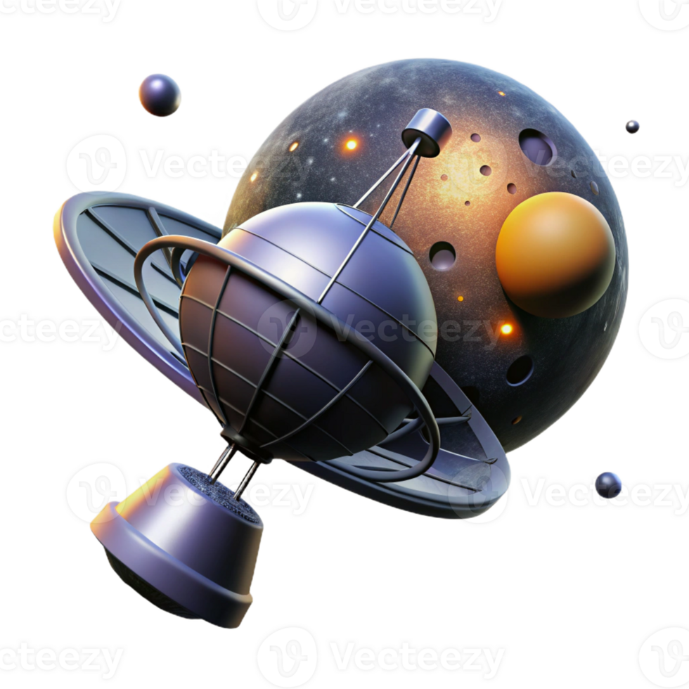 elegant minimalist A solitary space probe, silhouetted against the backdrop of a binary star system. Sci-fi, cinematic lighting authentic png