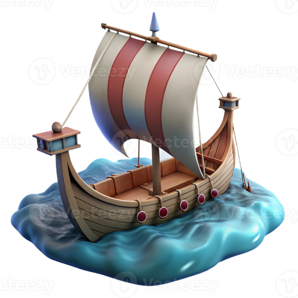 stunning contemporary A medieval longship sailing on a rough sea, under a dark, stormy sky, in a dramatic, Nordic saga style high quality png