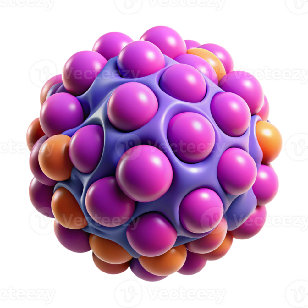 serene vintage A microscopic view of cellular structures, rendered in vibrant, fluorescent colors, biological art style genuine png