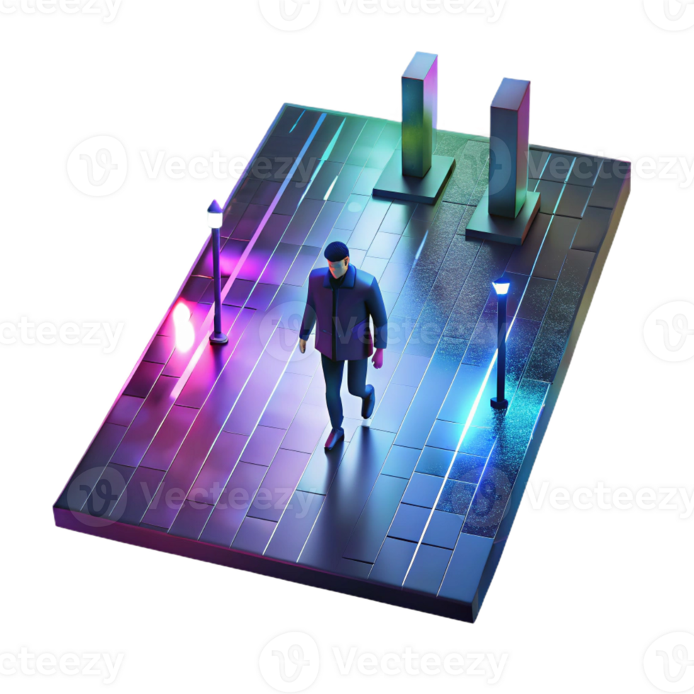 beautiful rustic A solitary figure walking down a rain-soaked street at night, neon reflections, noir style, dramatic lighting detailed png