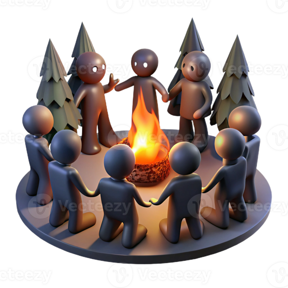 wonderful creative A group of shadowy figures chanting around a bonfire in a dark forest. Firelight casting flickering shadows. Cult horror, folk horror style 4K png