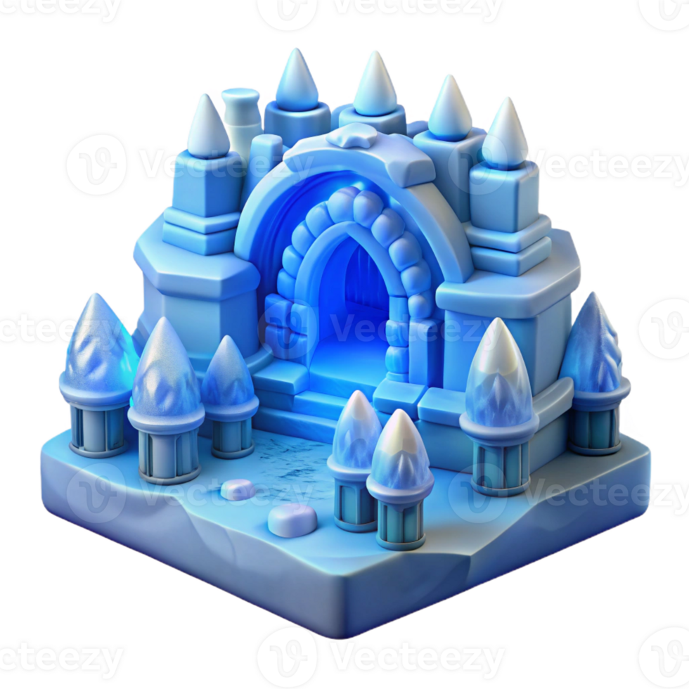 wonderful creative Ice hotel, carved from ice blocks, intricate sculptures, blue and white color palette, magical atmosphere, digital art 4K png