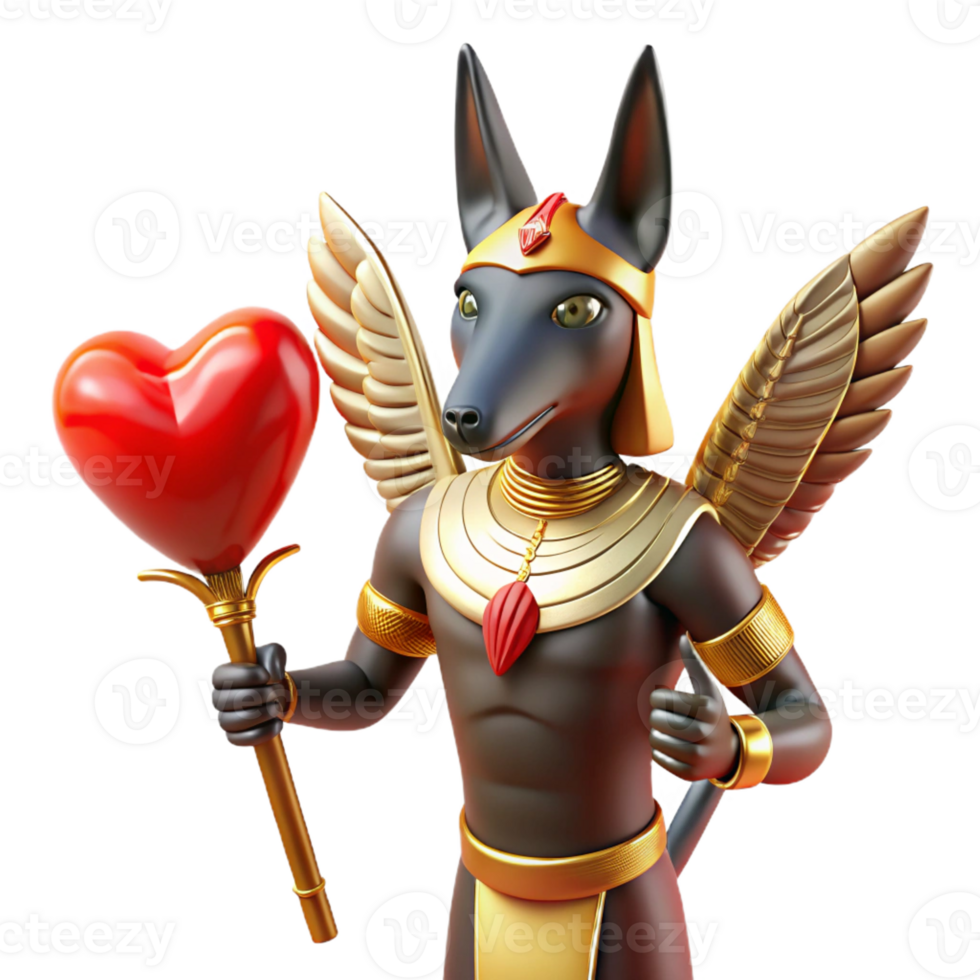 elegant traditional A wise Egyptian Anubis weighing a heart against a feather, bathed in the golden light of the afterlife. Hieroglyphic style genuine png