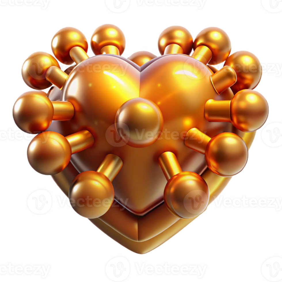 beautiful rustic A group of nanobots forming the shape of a human heart, glowing with a warm, golden light, in a medical illustration style premium png