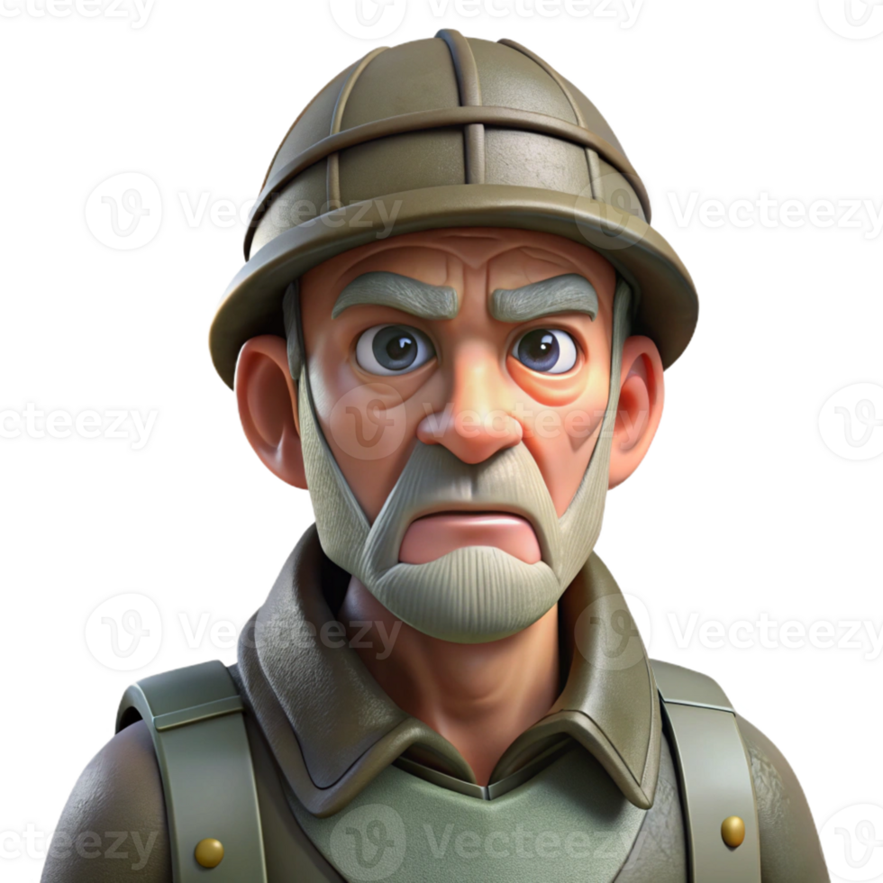 vibrant rustic A grizzled veteran, face etched with the horrors of war, stares defiantly into the distance. Desaturated colors, gritty realism style authentic png
