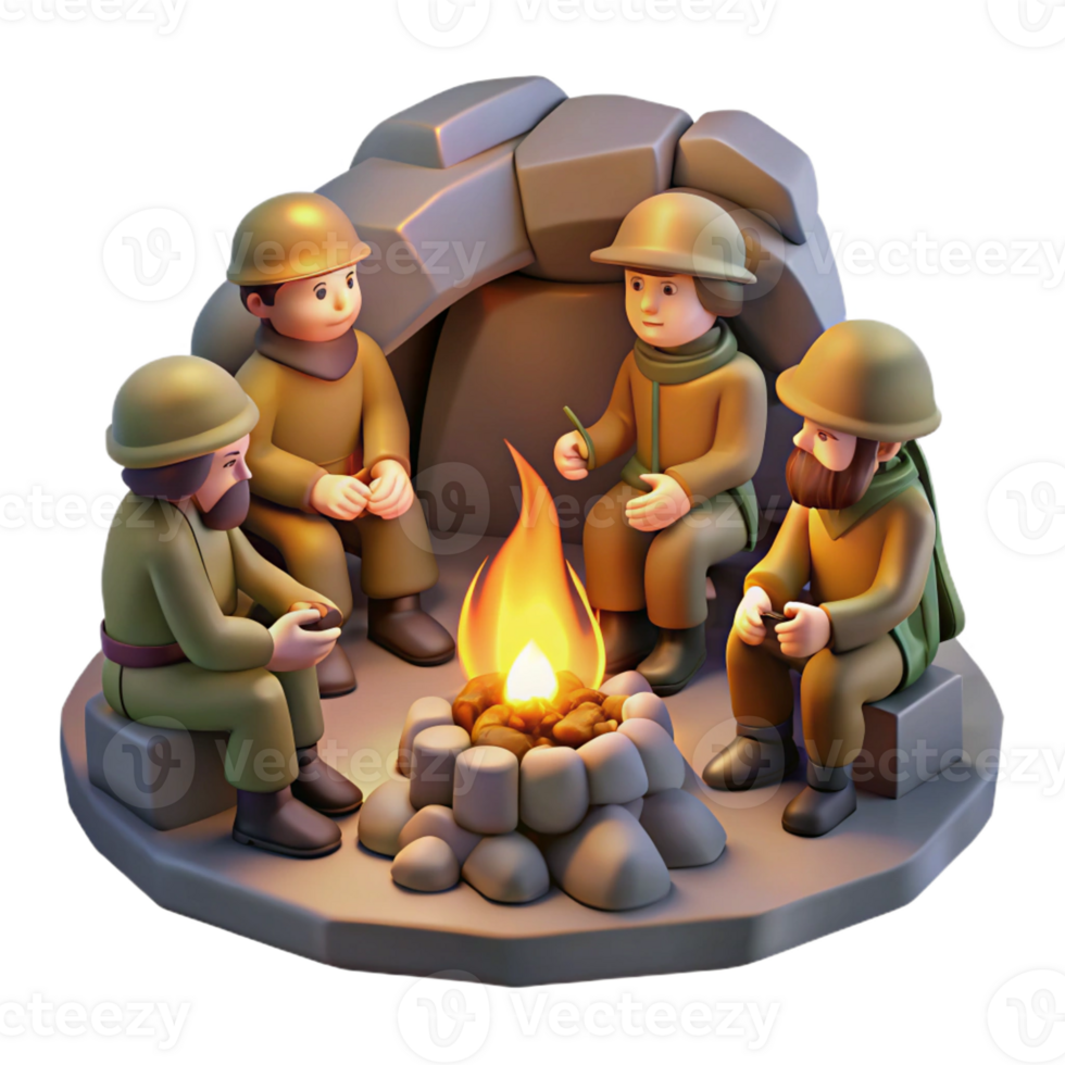 magnificent minimalist A group of rebels huddled around a flickering fire in a subterranean bunker, gritty and realistic, warm firelight exclusive png