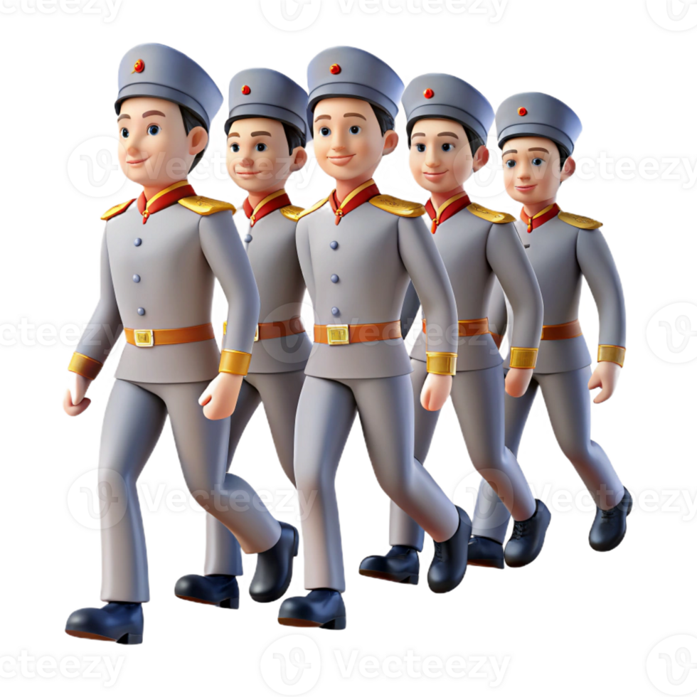 serene artistic A group of people wearing identical uniforms, marching in perfect synchronization, oppressive and dehumanizing, cold grey lighting detailed png