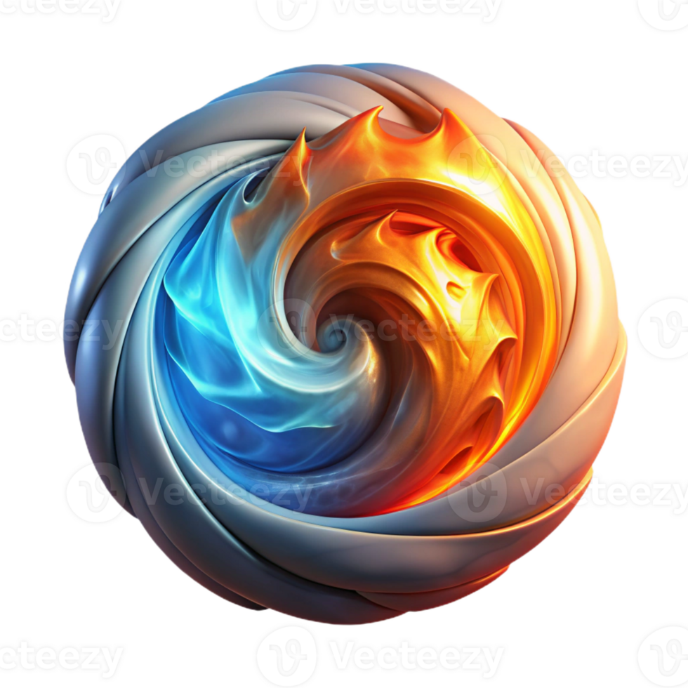 elegant artistic A dynamic, swirling vortex of fire and ice, illuminated by a contrasting warm and cool light, in a fantasy art style high quality png