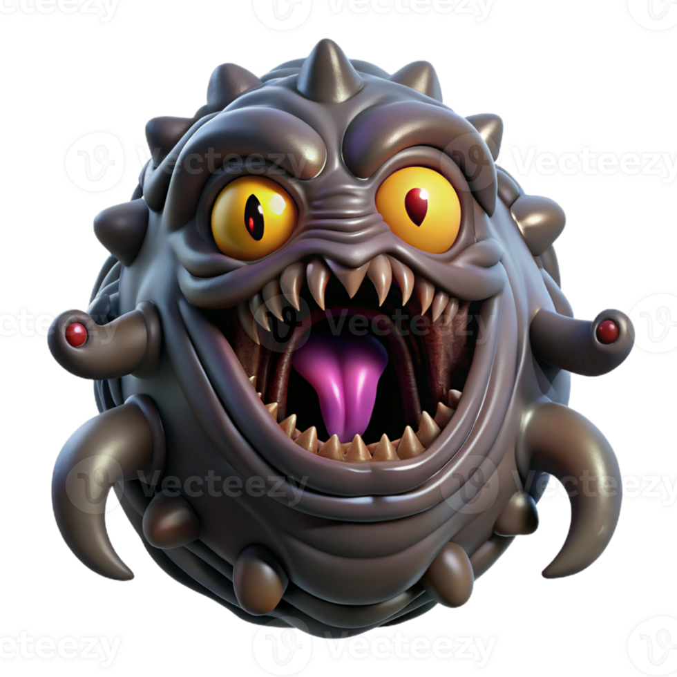 vibrant modern A monstrous, multi-eyed creature with glistening black chitinous skin, emerging from a pulsating fleshy portal. Biomechanical, dark, ominous lighting authentic png