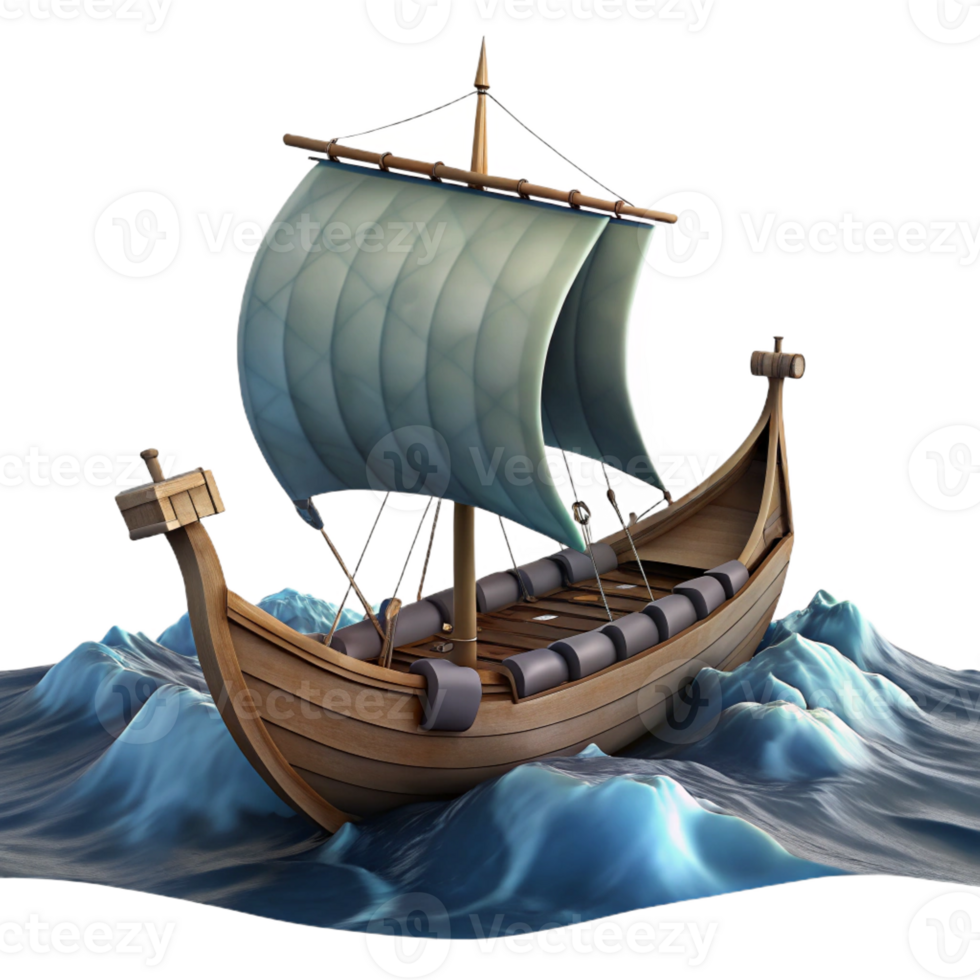 extraordinary traditional A medieval longship sailing on a rough sea, under a dark, stormy sky, in a dramatic, Nordic saga style high resolution png