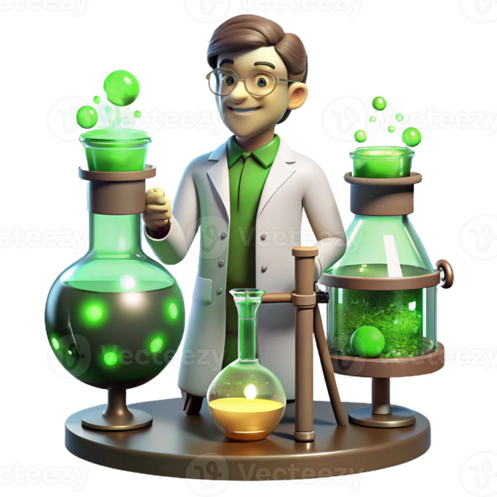 magnificent modern A scientist in a Victorian laboratory, surrounded by bubbling beakers and strange contraptions, lit by the eerie green glow of a Bunsen burner. Steampunk, detailed style 4K png