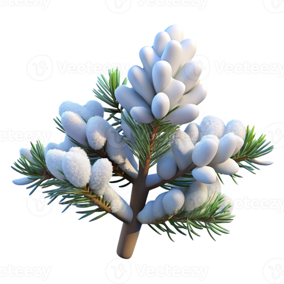 beautiful classic A snow-covered pine branch, heavy with snow, against a clear blue sky. Winter landscape photography style premium png