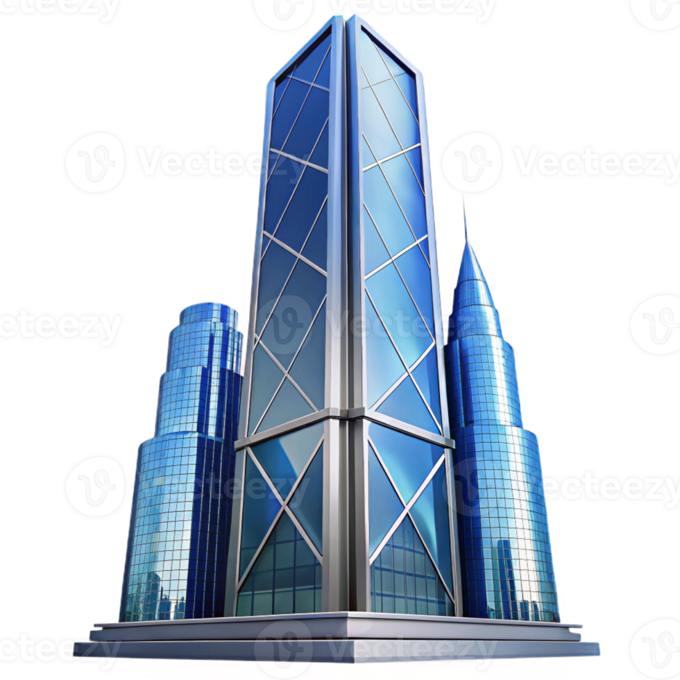 beautiful contemporary Modern glass skyscraper reflecting the city skyline, sharp lines and angles, vibrant midday light, architectural photography style detailed png