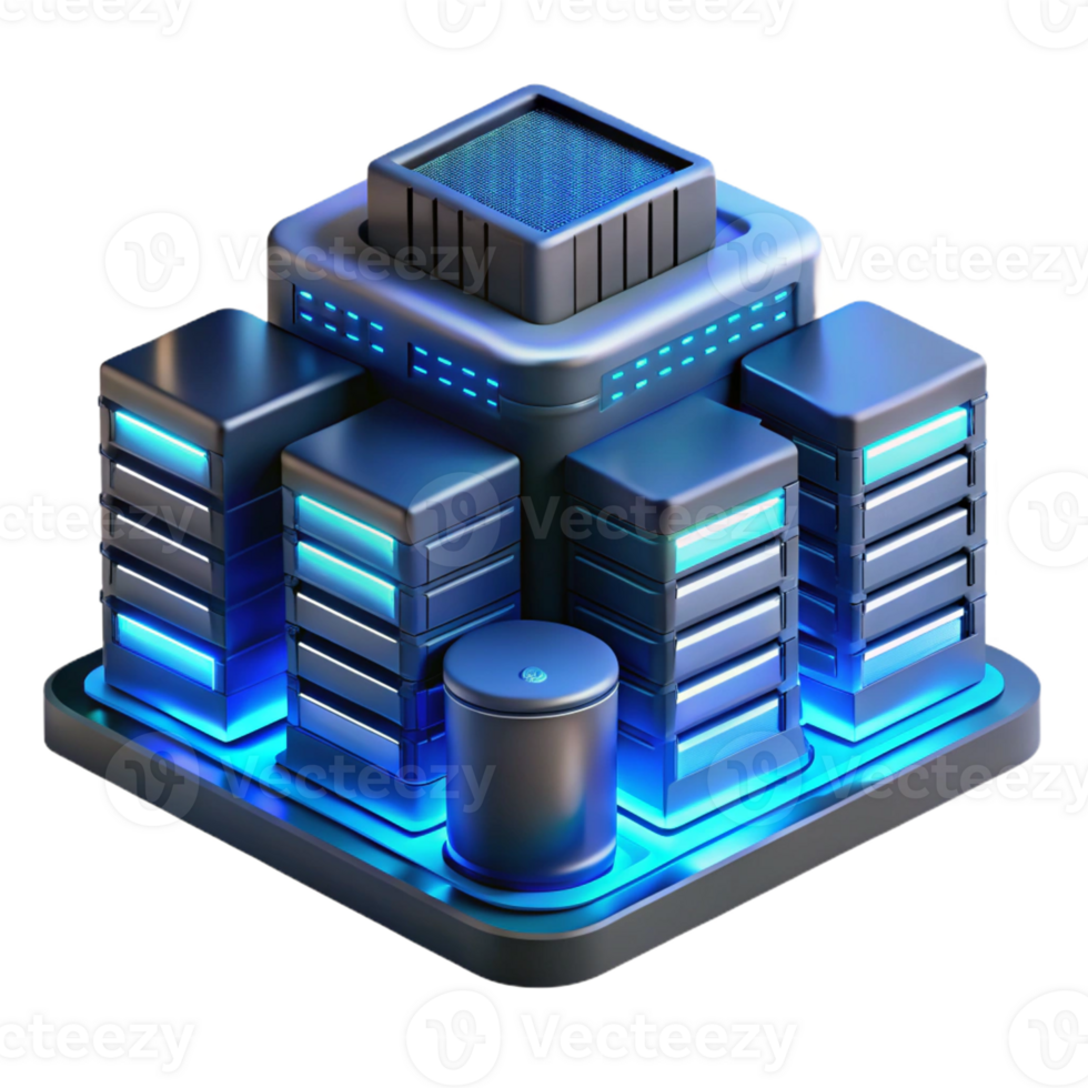 magnificent contemporary A futuristic data center filled with servers and blinking lights, illuminated by a cool, blue light, rendered in a technical, architectural style exclusive png
