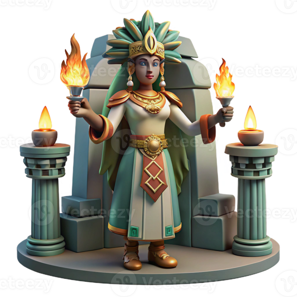 wonderful creative A Mayan priestess adorned with jade jewelry, conducting a ritual by a flickering torchlight within a crumbling temple, hyperrealistic style, dramatic lighting, professional png