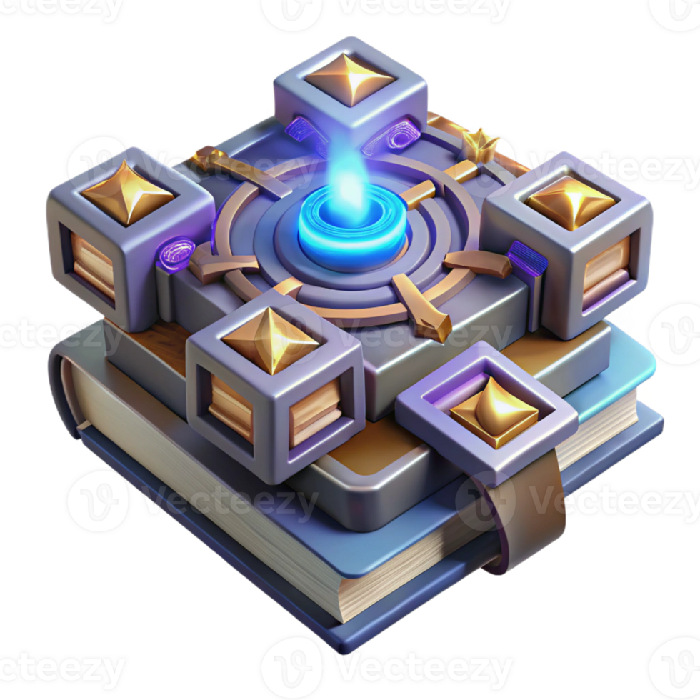 dramatic abstract A labyrinth of interconnected, levitating books, their pages filled with glowing symbols, illuminated by the soft light of a hidden lamp, Steampunk style premium png