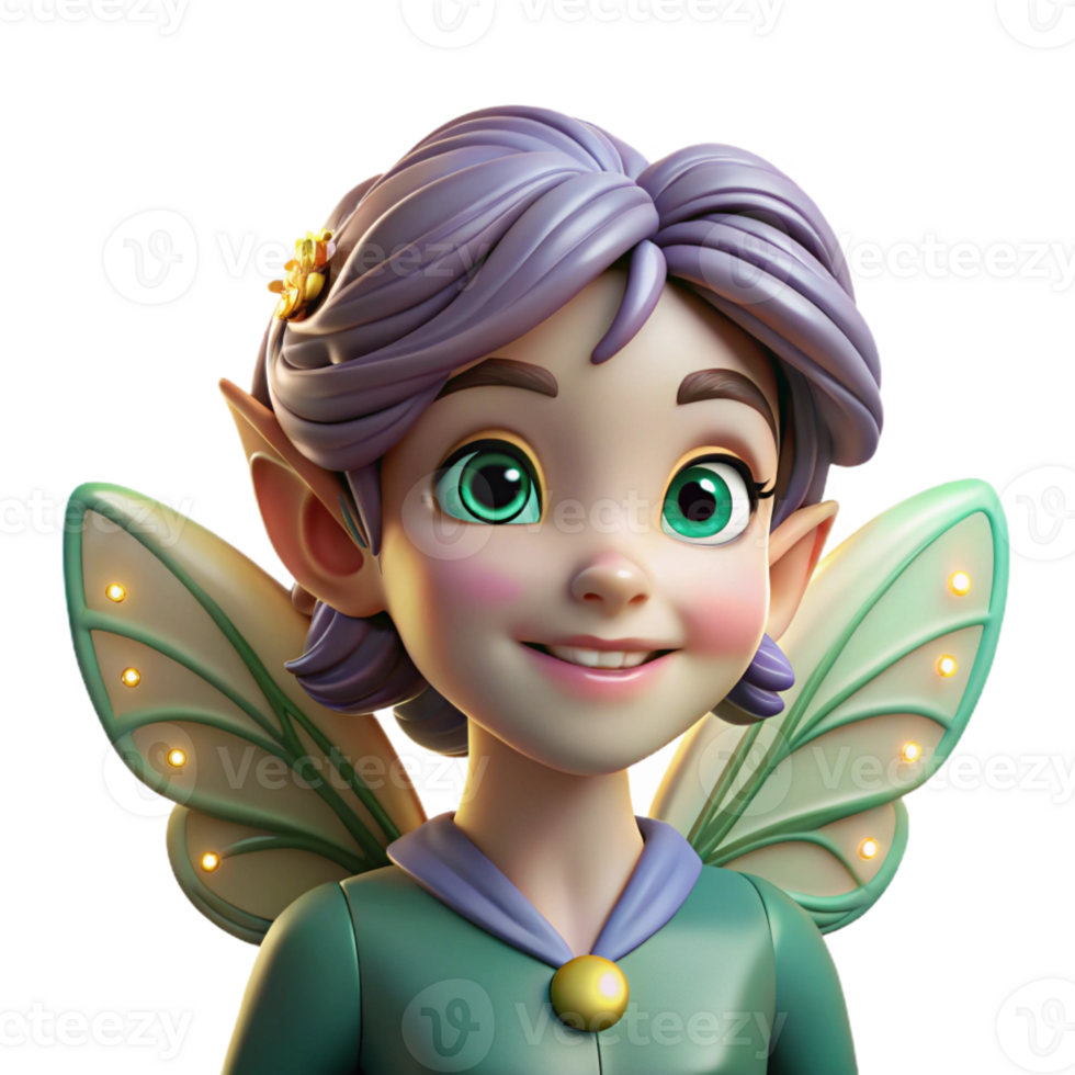 vibrant modern Portrait of a whimsical fairy with iridescent wings and a mischievous smile, lit by fireflies, in a fantasy illustration style original png