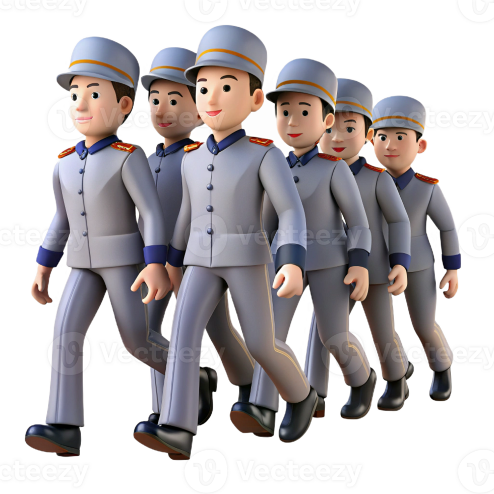 beautiful modern A group of people wearing identical uniforms, marching in perfect synchronization, oppressive and dehumanizing, cold grey lighting genuine png