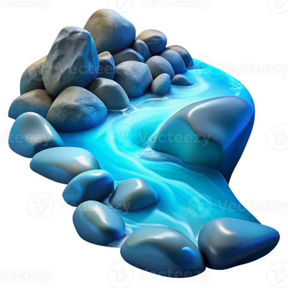 elegant rustic A crystal-clear stream flowing over smooth rocks, cool blue tones, long exposure photography 4K png