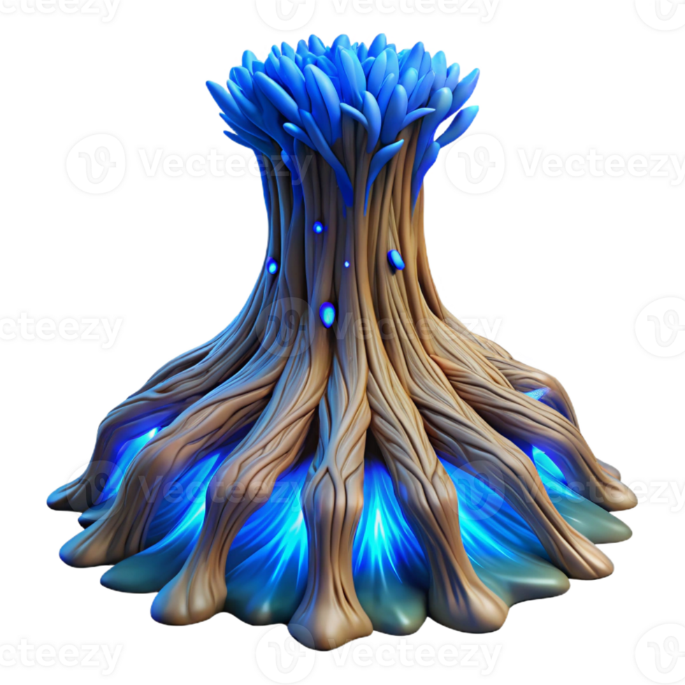 dramatic traditional Intricate root system of a giant redwood tree, glowing with bioluminescent blue light, viewed from below, ethereal and otherworldly, art nouveau style, high contrast original png