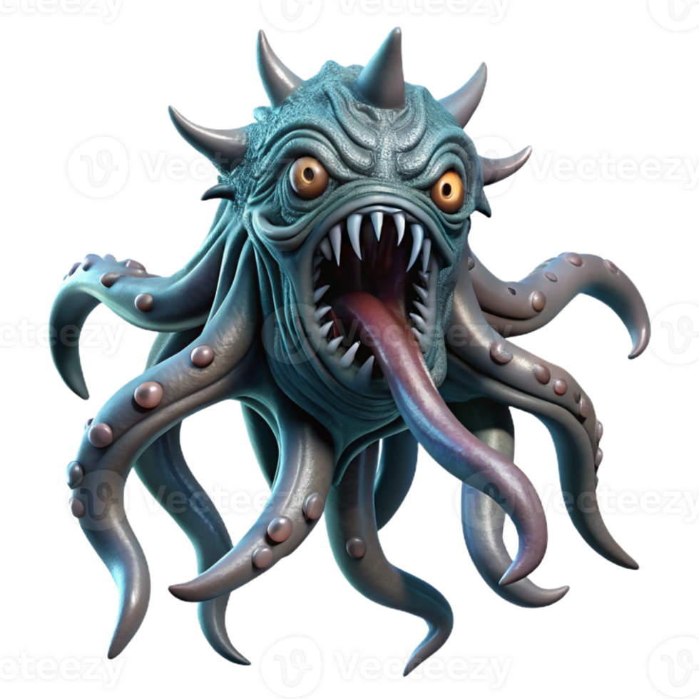 magnificent minimalist A monstrous, tentacled creature emerging from the depths of the ocean. Dark, underwater lighting. Lovecraftian horror, creature feature style exclusive png