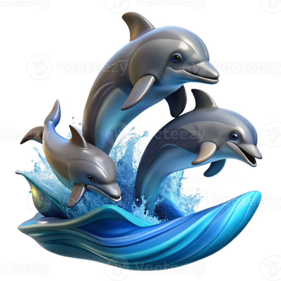 stunning traditional A group of dolphins leaping out of the ocean, dynamic and energetic, nature photography style high resolution png