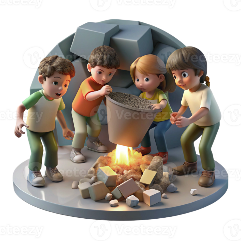 elegant modern A group of children scavenging for scraps in a bombed-out building, lit by a single shaft of light from a hole in the ceiling. Gritty and realistic style exclusive png