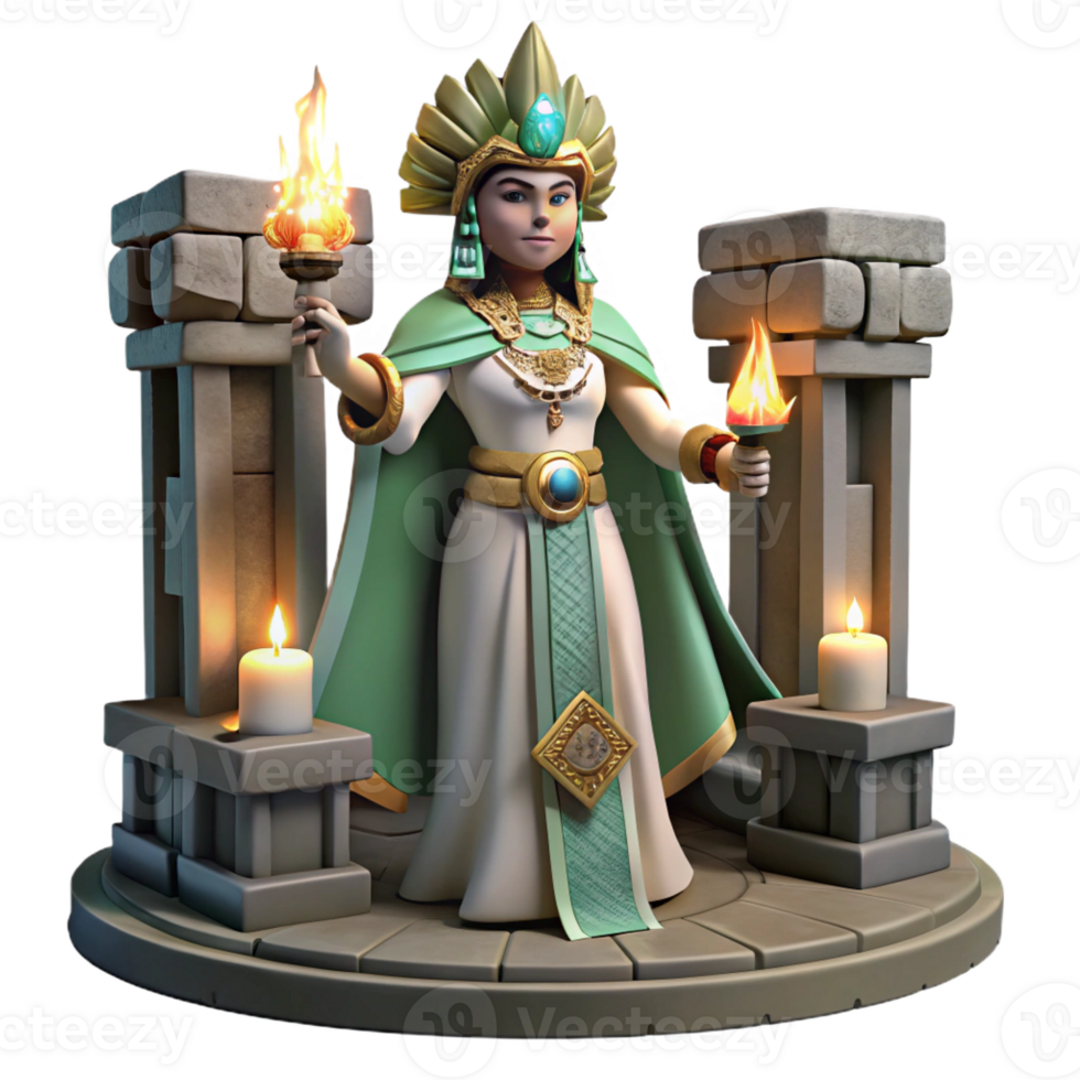 wonderful contemporary A Mayan priestess adorned with jade jewelry, conducting a ritual by a flickering torchlight within a crumbling temple, hyperrealistic style, dramatic lighting, 4K png