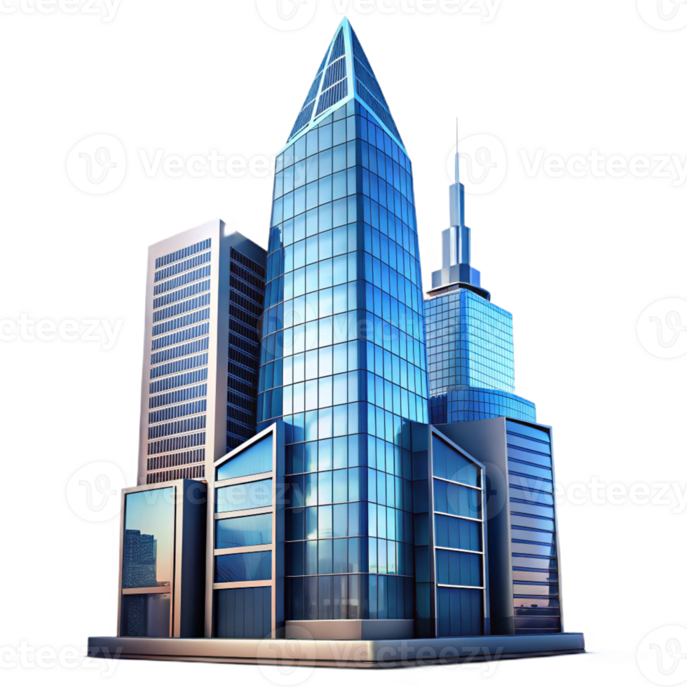 dramatic abstract Modern glass skyscraper reflecting the city skyline, sharp lines and angles, vibrant midday light, architectural photography style professional png