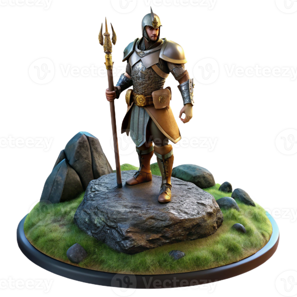 vibrant creative A lone warrior stands atop a hill, surveying the battlefield below. Epic lighting, fantasy art style genuine png