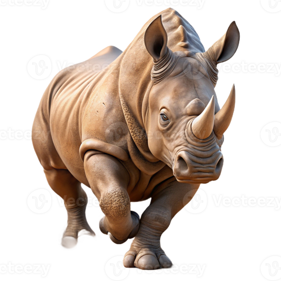 beautiful abstract A powerful rhinoceros charging through the dust, captured in a dynamic, action shot with earthy tones high resolution png