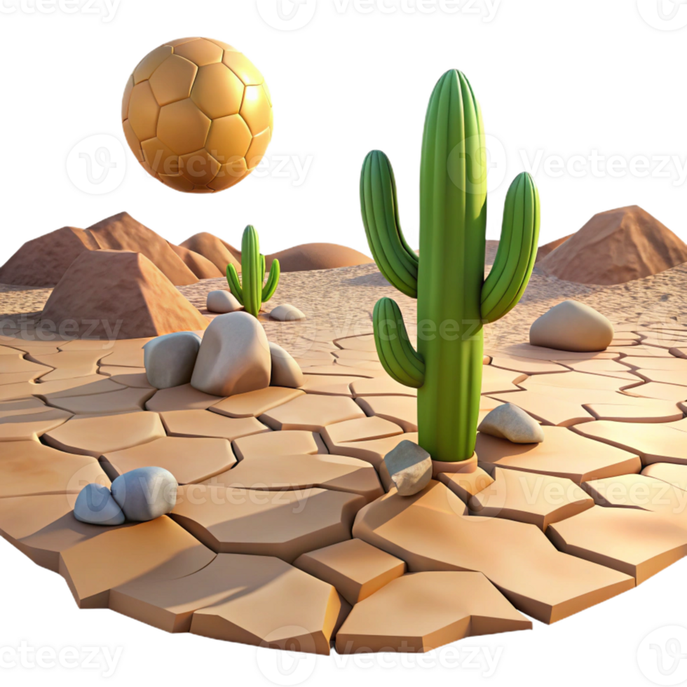 impressive artistic A cracked desert landscape with a lone cactus, harsh midday sun, surreal style exclusive png
