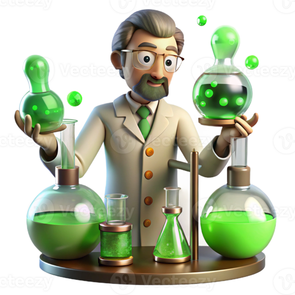 vibrant modern A scientist in a Victorian laboratory, surrounded by bubbling beakers and strange contraptions, lit by the eerie green glow of a Bunsen burner. Steampunk, detailed style high quality png
