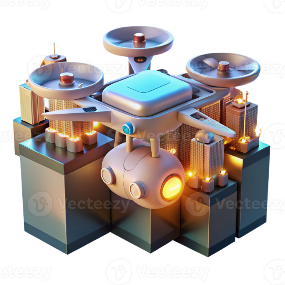 vibrant rustic A robotic delivery drone carrying a package through a bustling cityscape, illuminated by the city lights. Drone photography style exclusive png