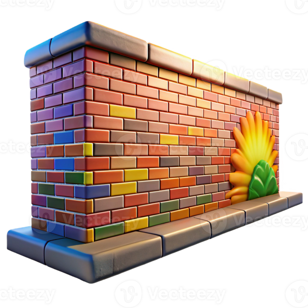dramatic minimalist Graffiti-covered brick wall in a deserted industrial district, vibrant colors, harsh midday sun, street photography style premium png