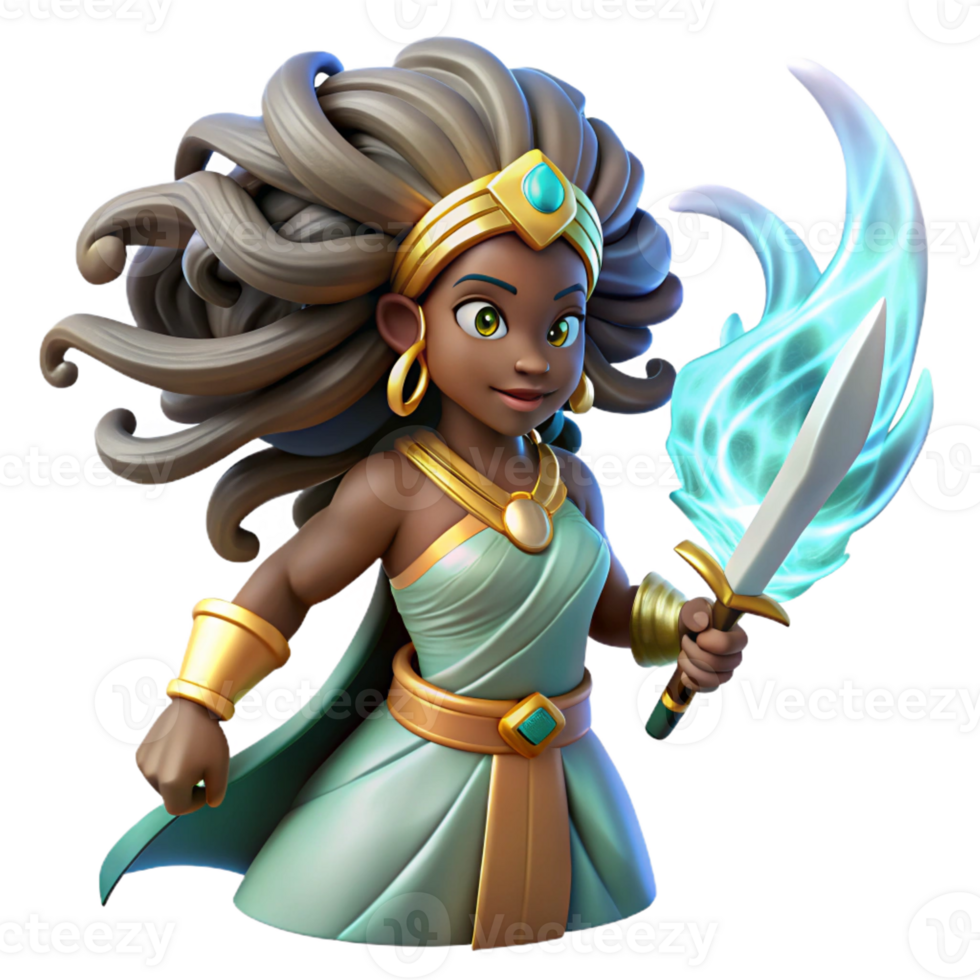 beautiful rustic A powerful Yoruba Oya, goddess of wind and storms, with swirling hair and robes, wielding a machete. African art style, dramatic lighting high quality png
