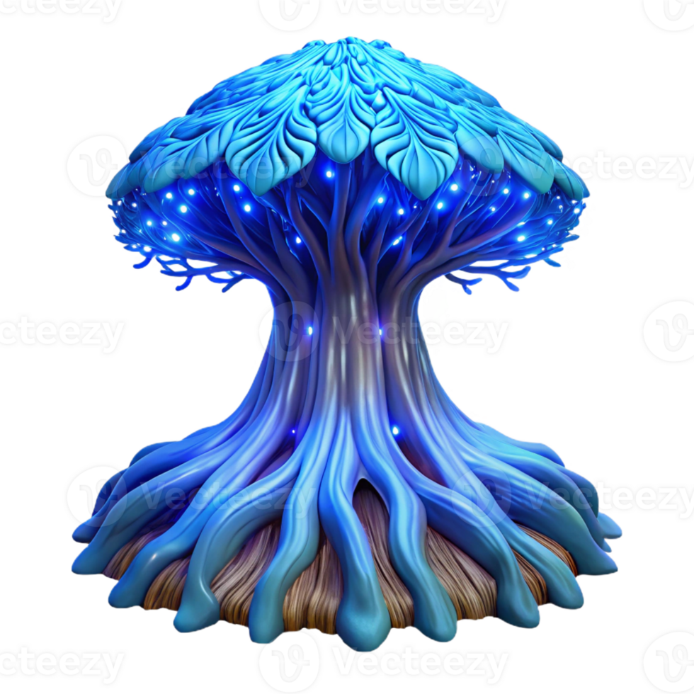 elegant vintage Intricate root system of a giant redwood tree, glowing with bioluminescent blue light, viewed from below, ethereal and otherworldly, art nouveau style, high contrast authentic png