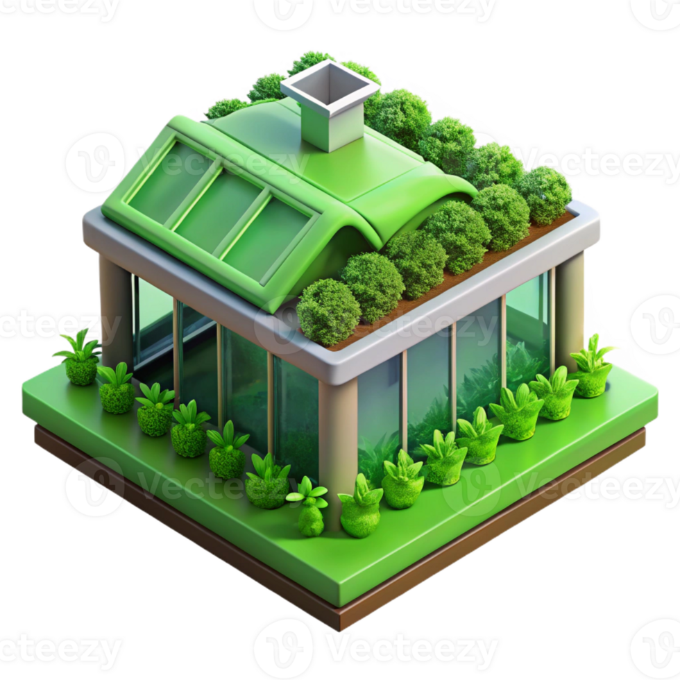 impressive modern Green roof architecture, covered in vegetation, urban farming, sustainable design, 3D render authentic png
